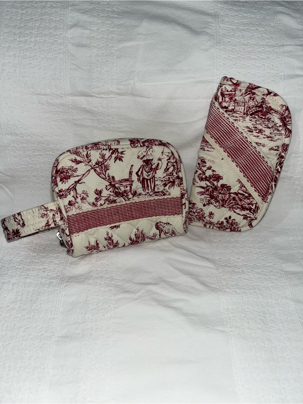 Americana by Sharif Quilted Toile Small Cosmetic Bag Pouch & Sunglasses Case